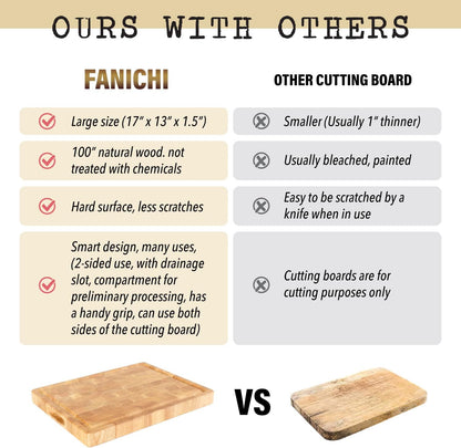 End Grain Cutting Board, Extra Large & Thick, End Grain Built-In Compartment and Juice Canal, Heavy Duty Chopping Board, Thick Carving Board for Bread Fruits Meat (17x13 Inches)