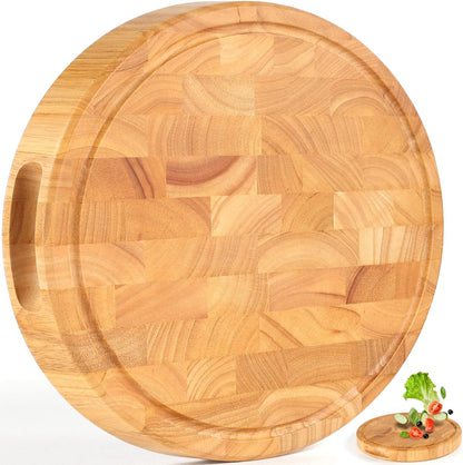 End Grain Cutting Board, Extra Large & Thick, End Grain Built-In Compartment and Juice Canal, Heavy Duty Chopping Board, Thick Carving Board for Bread Fruits Meat (17x13 Inches)