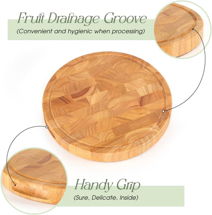 End Grain Cutting Board, Extra Large & Thick, End Grain Built-In Compartment and Juice Canal, Heavy Duty Chopping Board, Thick Carving Board for Bread Fruits Meat (17x13 Inches)