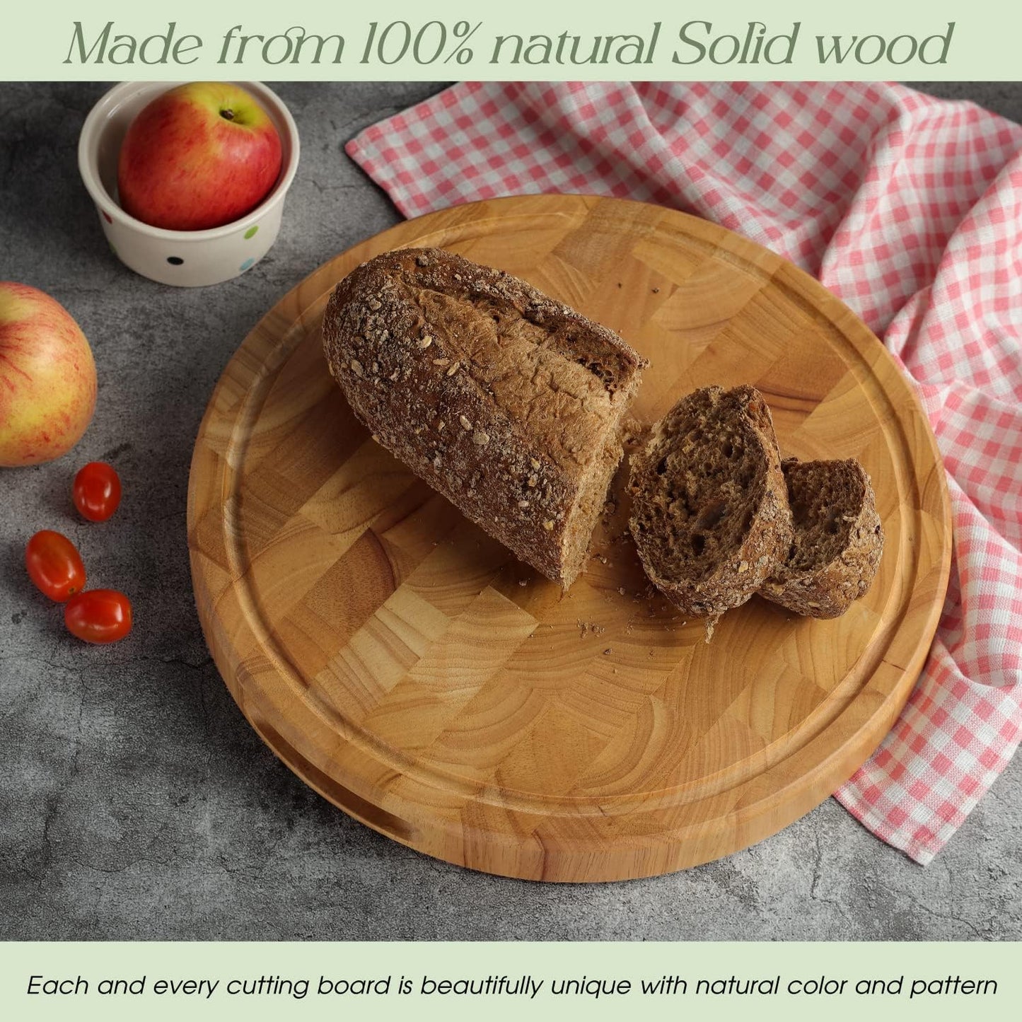 End Grain Cutting Board, Extra Large & Thick, End Grain Built-In Compartment and Juice Canal, Heavy Duty Chopping Board, Thick Carving Board for Bread Fruits Meat (17x13 Inches)
