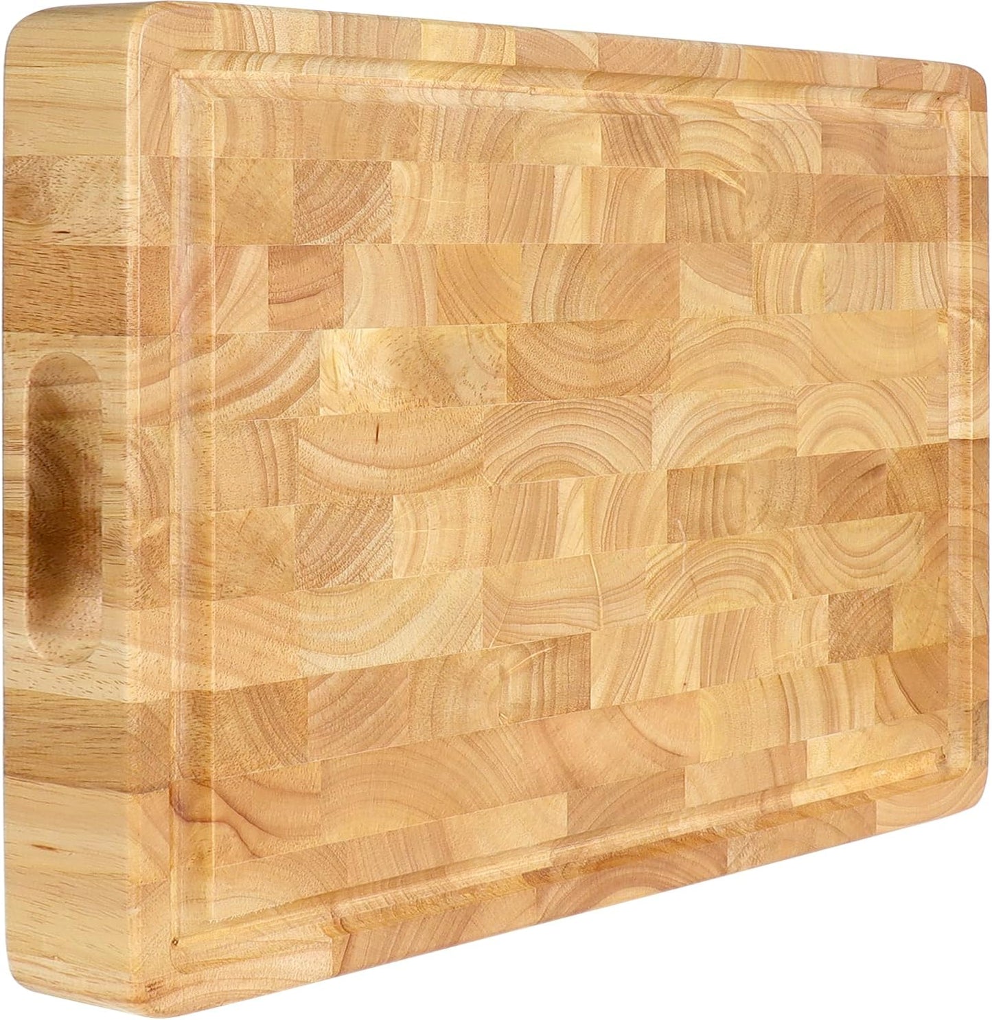 End Grain Cutting Board, Extra Large & Thick, End Grain Built-In Compartment and Juice Canal, Heavy Duty Chopping Board, Thick Carving Board for Bread Fruits Meat (17x13 Inches)