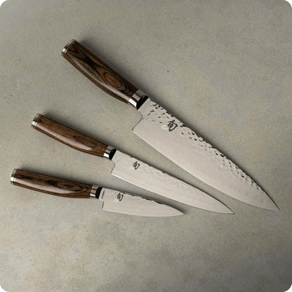 Premier 3 Piece Starter Set | Includes 8" Chef, 4" Paring & 6.5" Utility Knives, VG-MAX Core, Damascus Stainless Steel Cladding, Pakkawood Handle