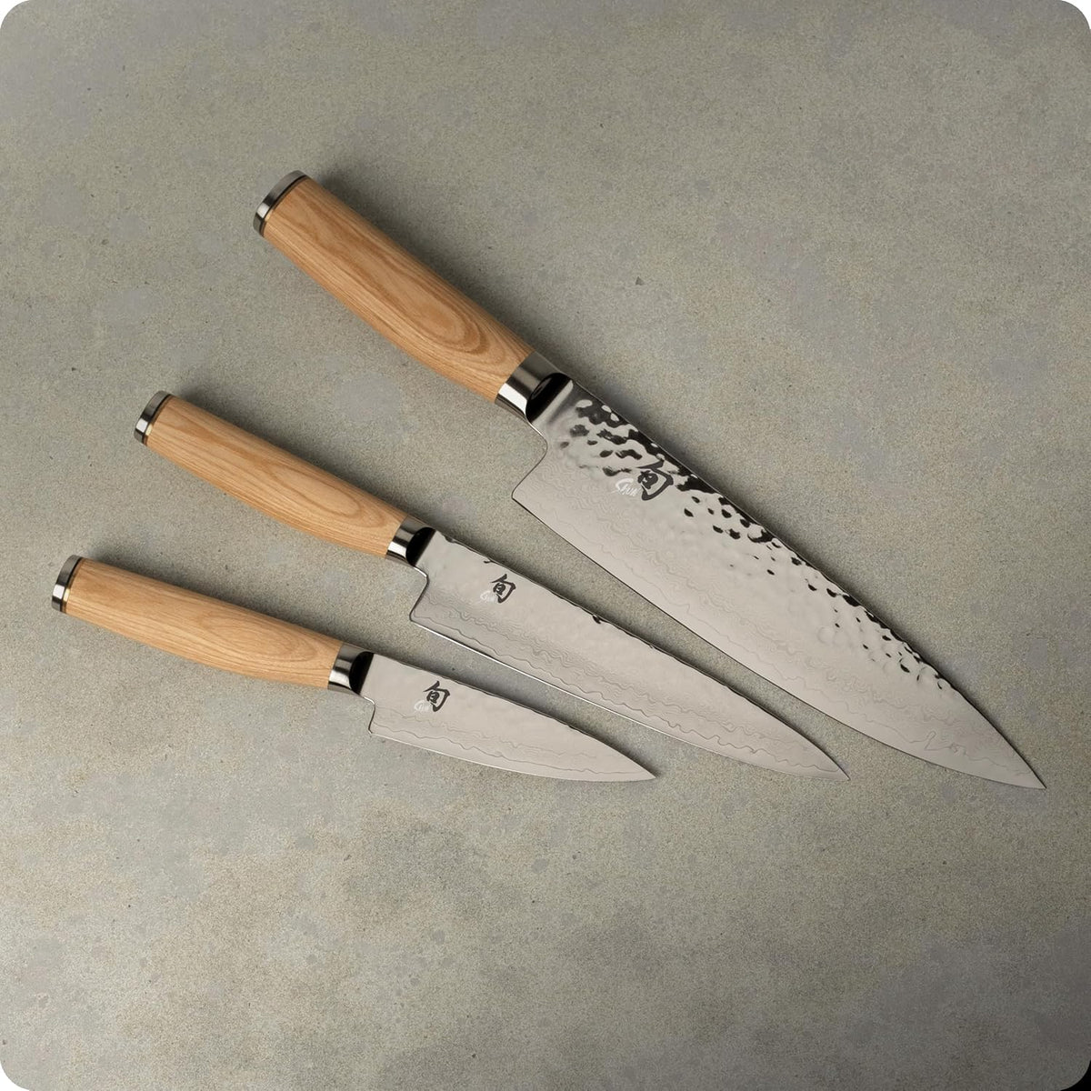 Premier 3 Piece Starter Set | Includes 8" Chef, 4" Paring & 6.5" Utility Knives, VG-MAX Core, Damascus Stainless Steel Cladding, Pakkawood Handle