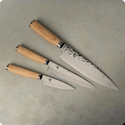 Premier 3 Piece Starter Set | Includes 8" Chef, 4" Paring & 6.5" Utility Knives, VG-MAX Core, Damascus Stainless Steel Cladding, Pakkawood Handle