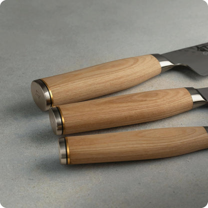 Premier 3 Piece Starter Set | Includes 8" Chef, 4" Paring & 6.5" Utility Knives, VG-MAX Core, Damascus Stainless Steel Cladding, Pakkawood Handle