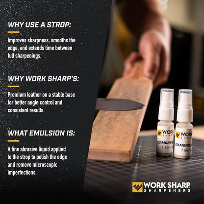 Leather Strop And Diamond Emulsion Kit - Precision Edge Refinement System - Knife Sharpening, Polishing, Honing Tools And Blades