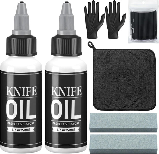 108 Pcs Knife Oil Rust Eraser Kit Includes Rust Remover Sword Maintenance Oil Microfiber Cloth Black Gloves Cotton Swabs for Carbon Steel Blade, Cleaning, Protection and Lubricant Care Set