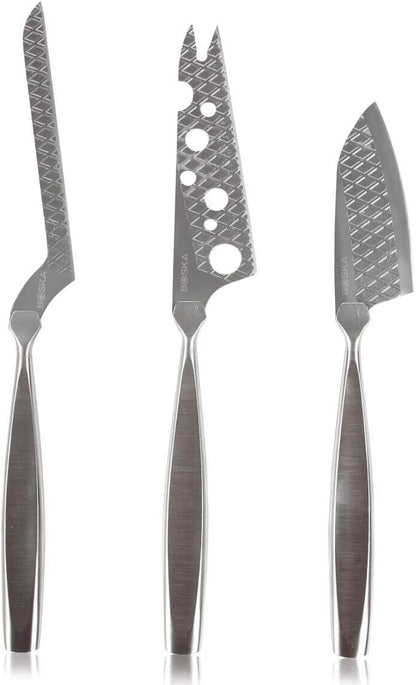 Stainless Steel Cheese 3 Knife Set - Great for Cheese - Multi-Purpose Cheese Slicer - Handheld Slicer - Silver Non-Stick - Dishwasher Safe - For Kitchen Cooking