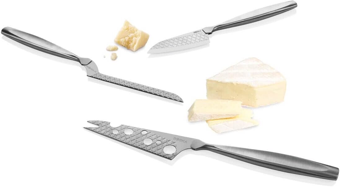 Stainless Steel Cheese 3 Knife Set - Great for Cheese - Multi-Purpose Cheese Slicer - Handheld Slicer - Silver Non-Stick - Dishwasher Safe - For Kitchen Cooking