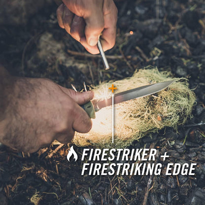 Gear Ultimate Survival Knife, Fixed Blade Knife with Combo Edge, includes Fire Starter Edge and Ferro Rod, Whistle, Sheath with Integrated Sharpener - Bushcraft, Hunting and Camping Tool
