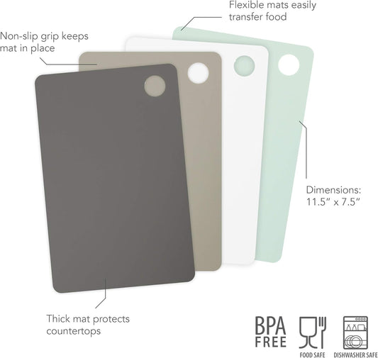 Small Flexible Cutting Mats Set of 4 Chopping Boards for Meal Prep Cut Slice Dice Fruits Veggies & Meats, Easy Clean Dishwasher Safe Small Nylon Cutting Board Kitchen Mat Set, 11.5" L X 7.5" W