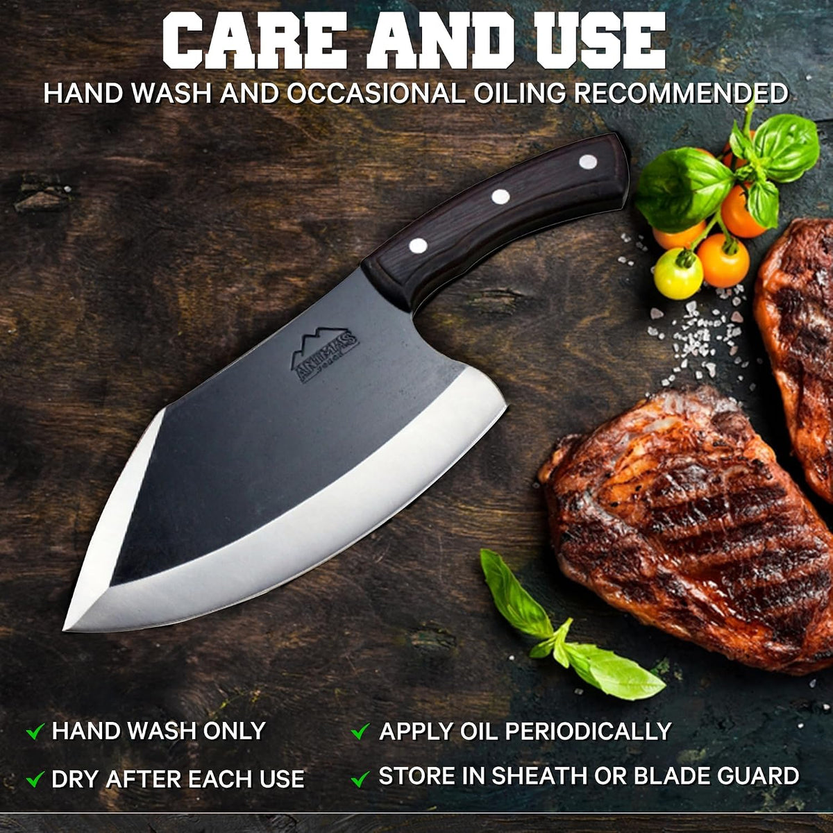 Dynamite Cleaver Meat Cleaver Knife Heavy Duty High Carbon Steel Butcher Knife Desert Hardwood Handle Full Tang BBQ Meat Cutting Butchering Kitchen Cooking Outdoor Camp Bone Chopping Prep