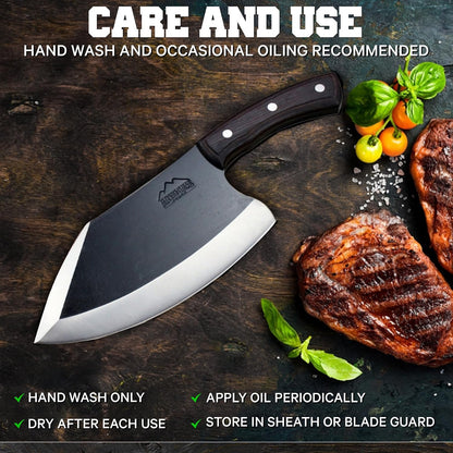 Dynamite Cleaver Meat Cleaver Knife Heavy Duty High Carbon Steel Butcher Knife Desert Hardwood Handle Full Tang BBQ Meat Cutting Butchering Kitchen Cooking Outdoor Camp Bone Chopping Prep