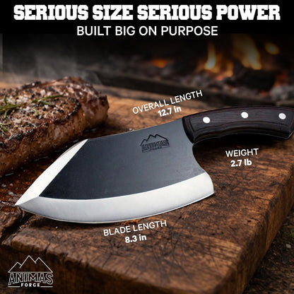 Dynamite Cleaver Meat Cleaver Knife Heavy Duty High Carbon Steel Butcher Knife Desert Hardwood Handle Full Tang BBQ Meat Cutting Butchering Kitchen Cooking Outdoor Camp Bone Chopping Prep