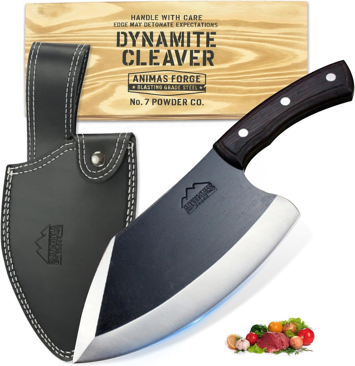 Dynamite Cleaver Meat Cleaver Knife Heavy Duty High Carbon Steel Butcher Knife Desert Hardwood Handle Full Tang BBQ Meat Cutting Butchering Kitchen Cooking Outdoor Camp Bone Chopping Prep