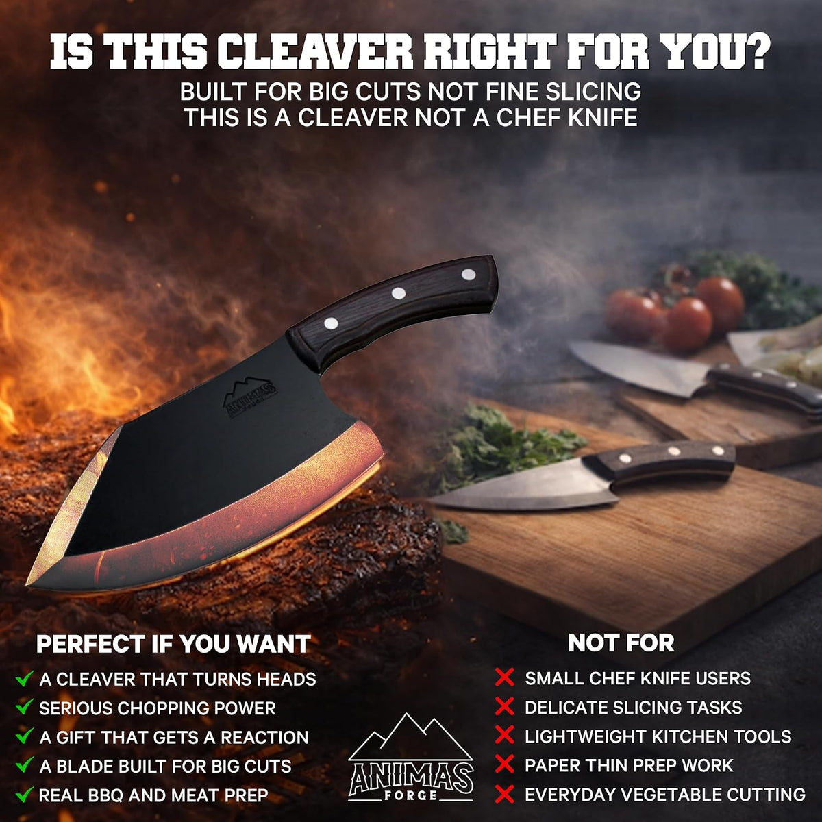 Dynamite Cleaver Meat Cleaver Knife Heavy Duty High Carbon Steel Butcher Knife Desert Hardwood Handle Full Tang BBQ Meat Cutting Butchering Kitchen Cooking Outdoor Camp Bone Chopping Prep