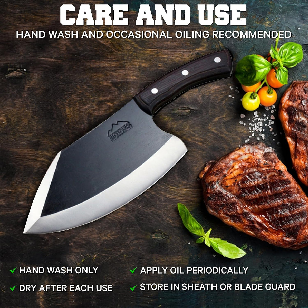 Dynamite Cleaver Meat Cleaver Knife Heavy Duty High Carbon Steel Butcher Knife Desert Hardwood Handle Full Tang BBQ Meat Cutting Butchering Kitchen Cooking Outdoor Camp Bone Chopping Prep