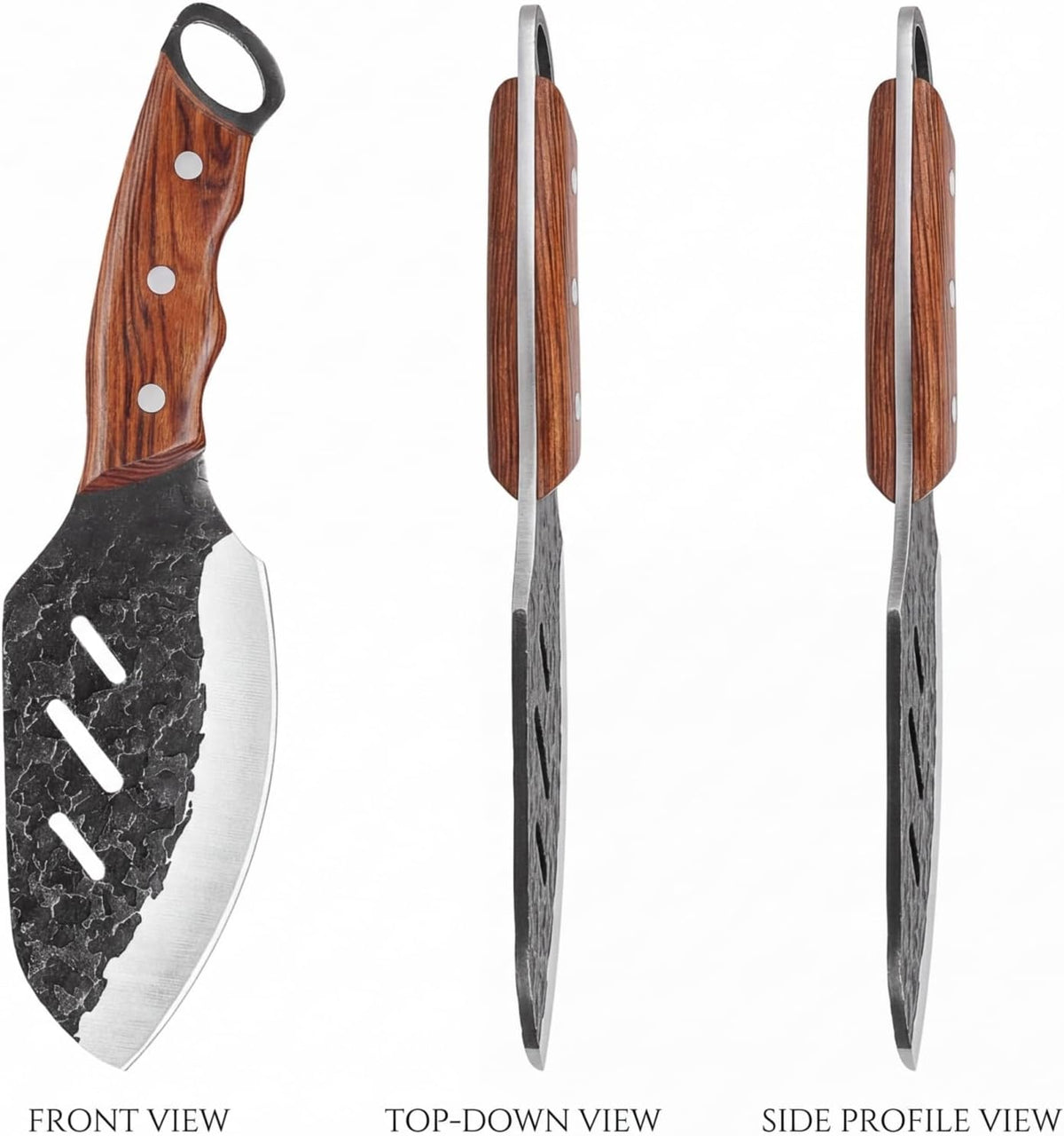 Serbian Meat Cleaver, Hand Forged Knife for Outdoor Camp & BBQ | Viking Style Butcher Tool, Full Tang Construction, High-Carbon Steel, with Leather Sheath & Pocket Sharpener, Wood Handle