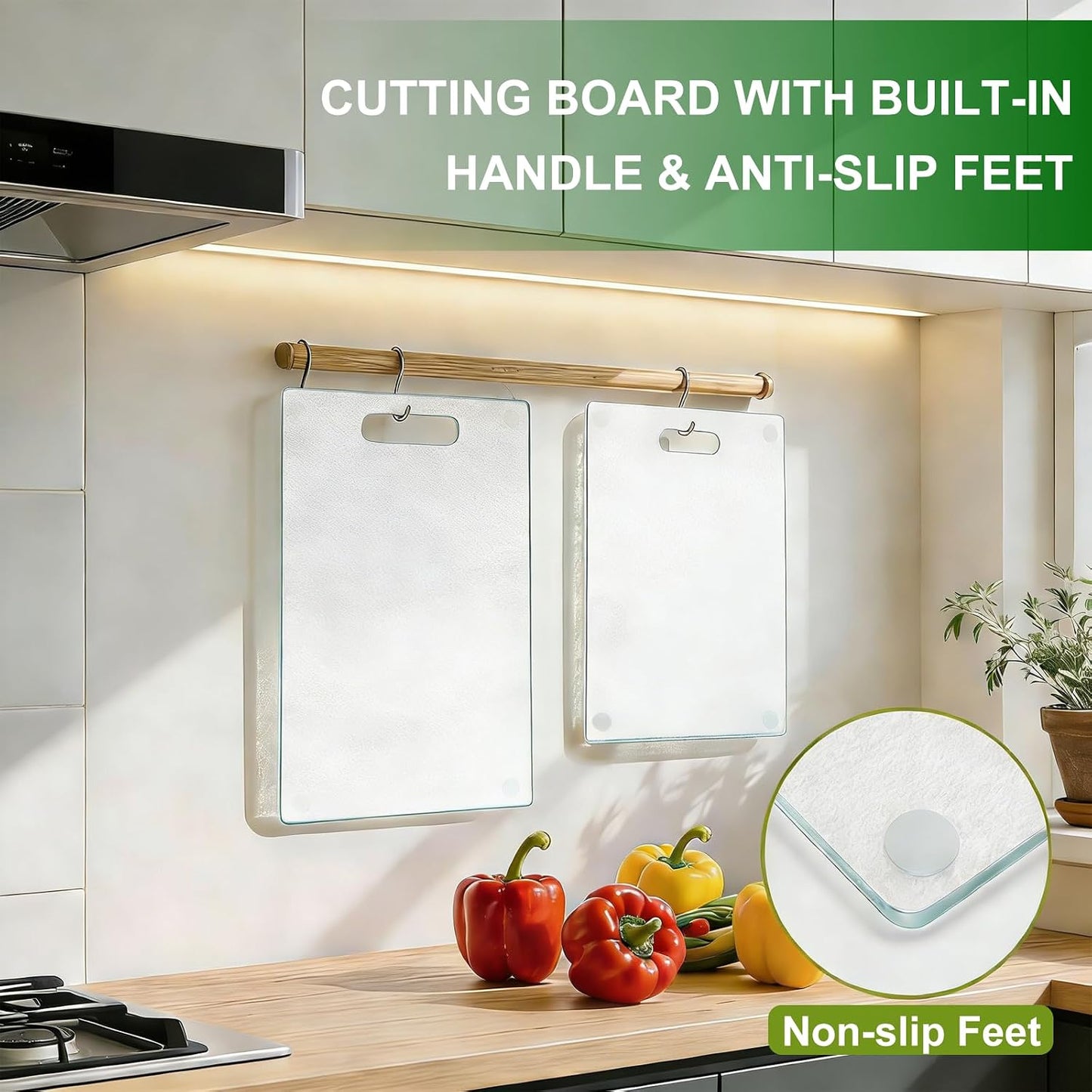 Tempered Glass Cutting Board with Handle, 3PCS Frosted Glass Cutting Board for kitchen counter, Non Toxic, Plastic Free, Scratch Resistant, Dishwasher Safe, Easy to Clean(16"x12"&15"x10"&12"x8")