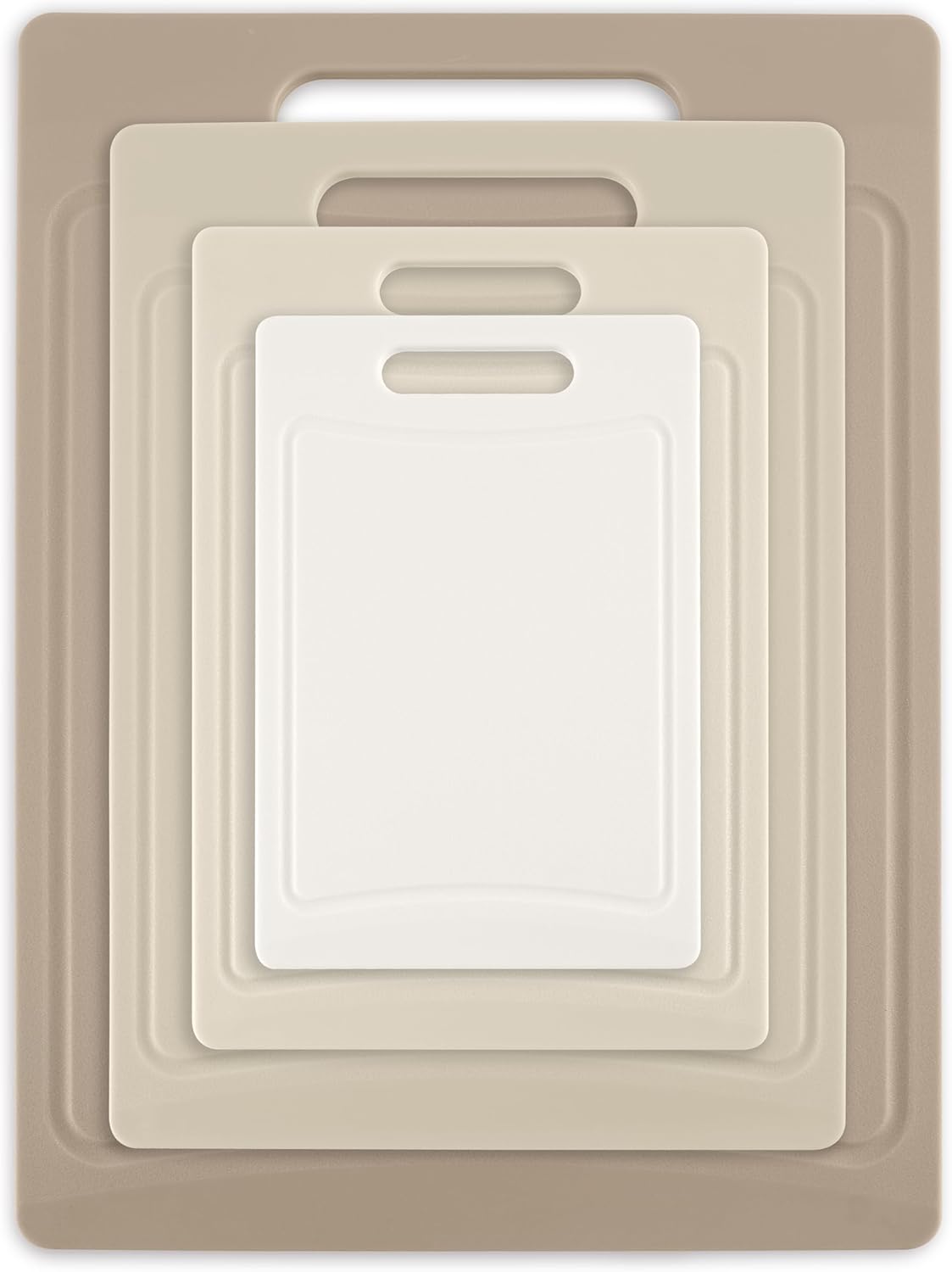 Non-Slip Cutting Board Set – Kitchen Essentials with Easy Grip Handle for Meat, Veggies, and Fruits, 4 Cutting Boards, Brown
