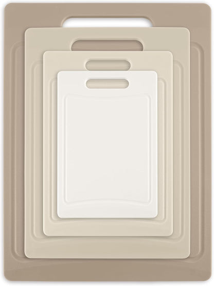 Non-Slip Cutting Board Set – Kitchen Essentials with Easy Grip Handle for Meat, Veggies, and Fruits, 4 Cutting Boards, Brown