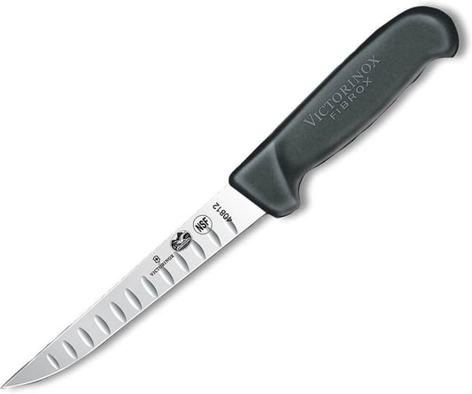 Fibrox 6" Boning Knife, Straight Edge Wide Blade, Stiff, Granton Blade - Dishwasher Safe, Non-Slip Handle, Black