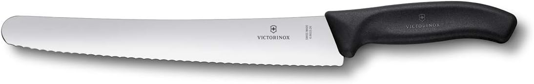 Swiss Classic 10.25 Inch Bread and Pastry Knife, Curved Serrated Blade, Stainless Steel, Black