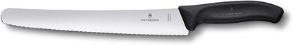 Swiss Classic 10.25 Inch Bread and Pastry Knife, Curved Serrated Blade, Stainless Steel, Black