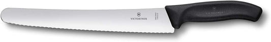 Swiss Classic 10.25 Inch Bread and Pastry Knife, Curved Serrated Blade, Stainless Steel, Black
