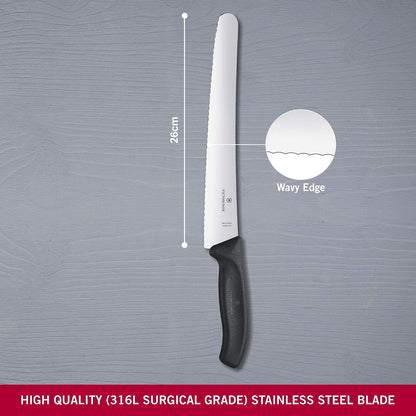 Swiss Classic 10.25 Inch Bread and Pastry Knife, Curved Serrated Blade, Stainless Steel, Black