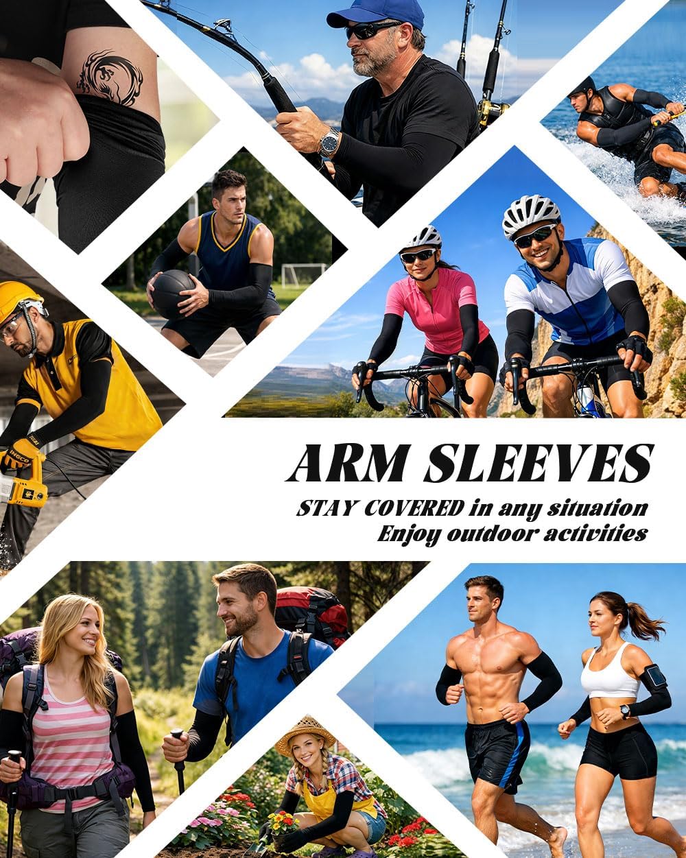 Cooling Compression Arm Sleeves for Men Women,UPF50 UV Sun Protection Sleeves for Work Sport Tattoo Cover Up