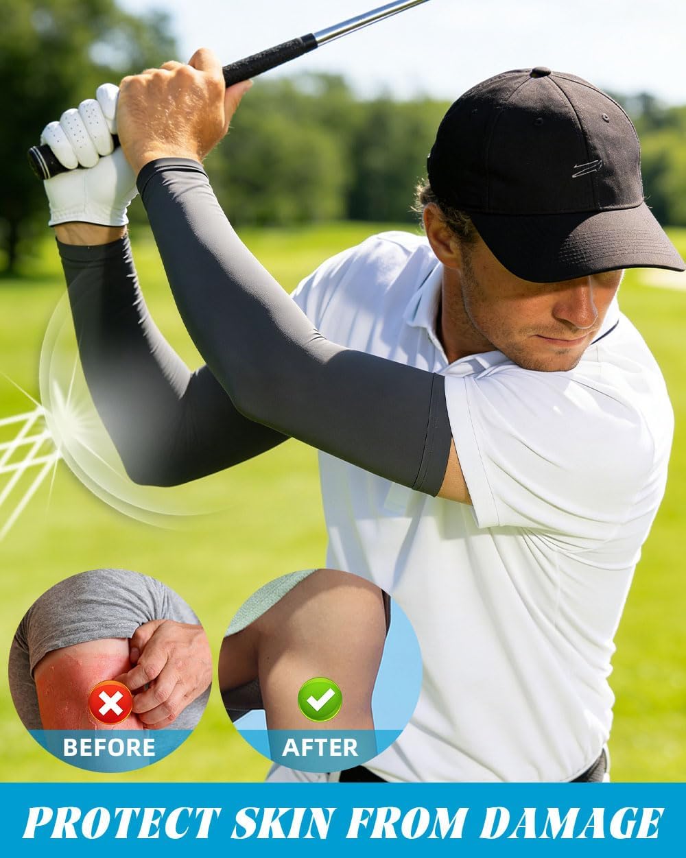Cooling Compression Arm Sleeves for Men Women,UPF50 UV Sun Protection Sleeves for Work Sport Tattoo Cover Up