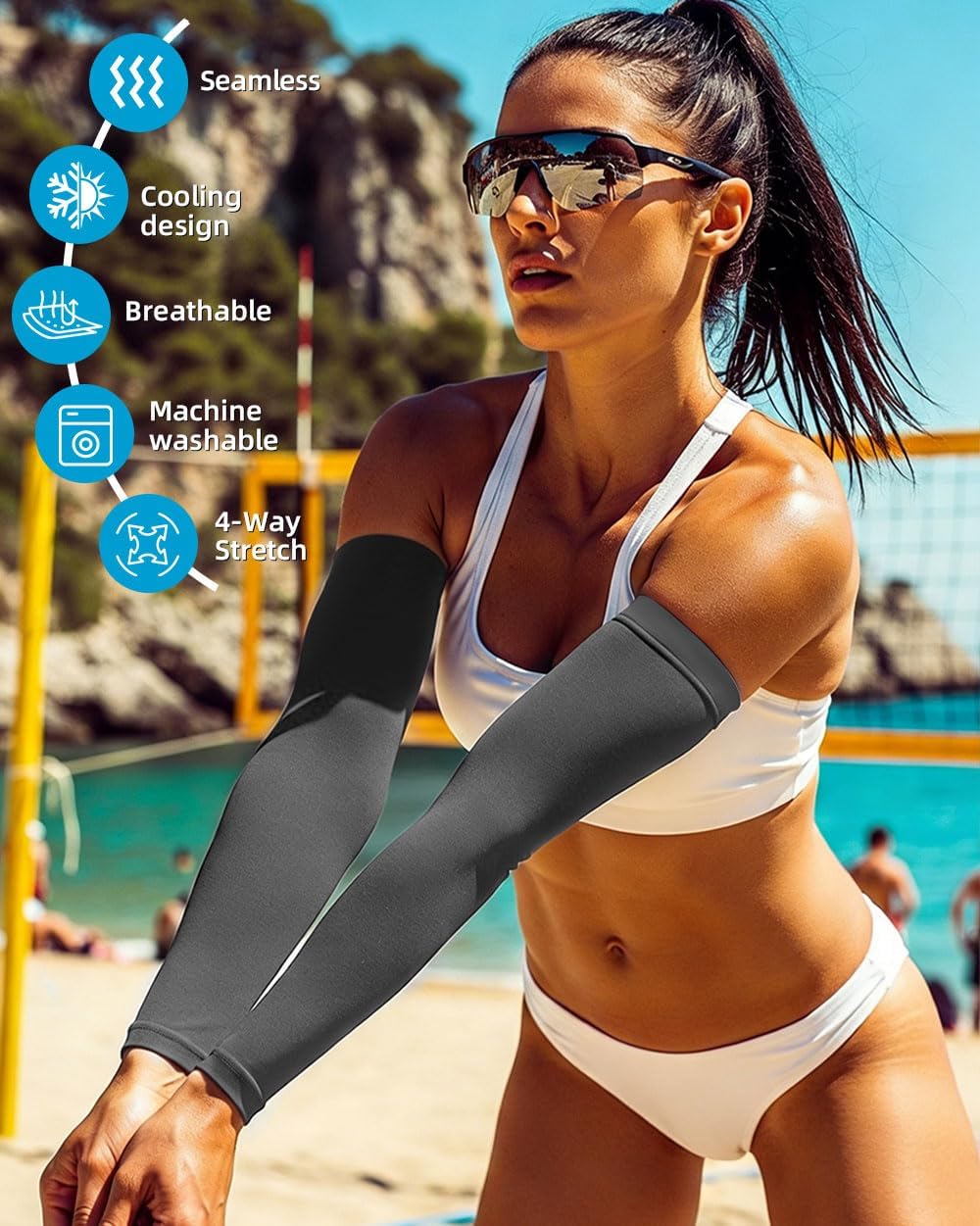 Cooling Compression Arm Sleeves for Men Women,UPF50 UV Sun Protection Sleeves for Work Sport Tattoo Cover Up