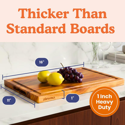 Non-Toxic Acacia Wood Cutting Board, Mineral Oil & Plastic Free, 16x11 in | Petroleum & BPA free. FSC-certified wood. Knife-friendly surface. Beeswax, flaxseed & lemon oil finish.