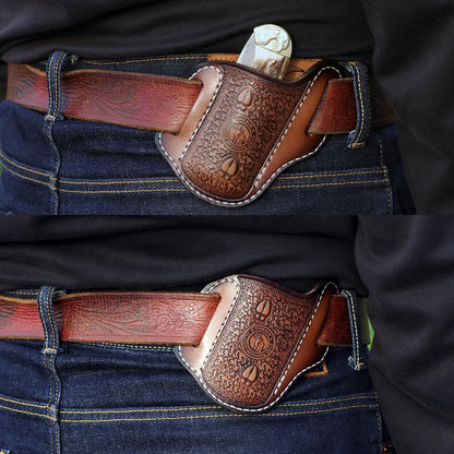 Tourbon Genuine Leather Pocket Folding Knife Sheath 1.9" Large Diameter Open for 1.5" Wide Belt Draw Knives Carrier Men EDC Holster