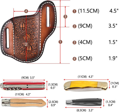 Tourbon Genuine Leather Pocket Folding Knife Sheath 1.9" Large Diameter Open for 1.5" Wide Belt Draw Knives Carrier Men EDC Holster