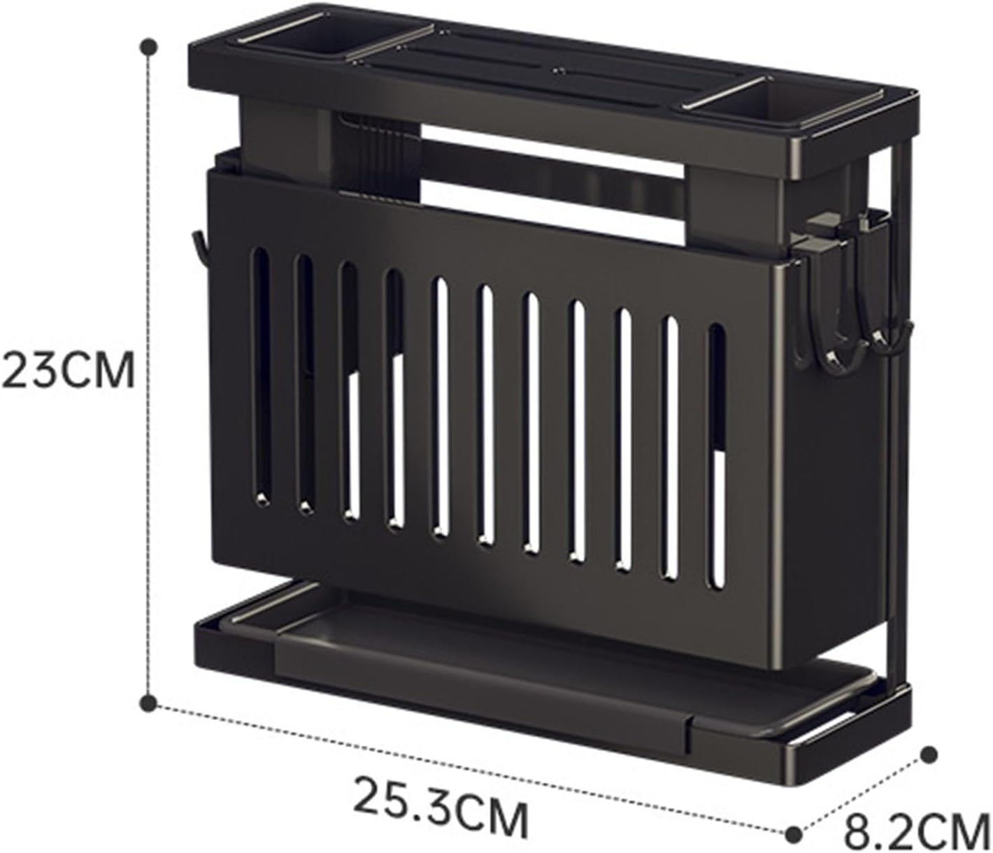 Kitchen Knives Chopstick Rack Wall Mounted Multifunctional Utensil Holder with Draining Tray,Organizer for Kitchen Knives and Chopsticks,Kitchen Utensil Storage Rack (Black), #012