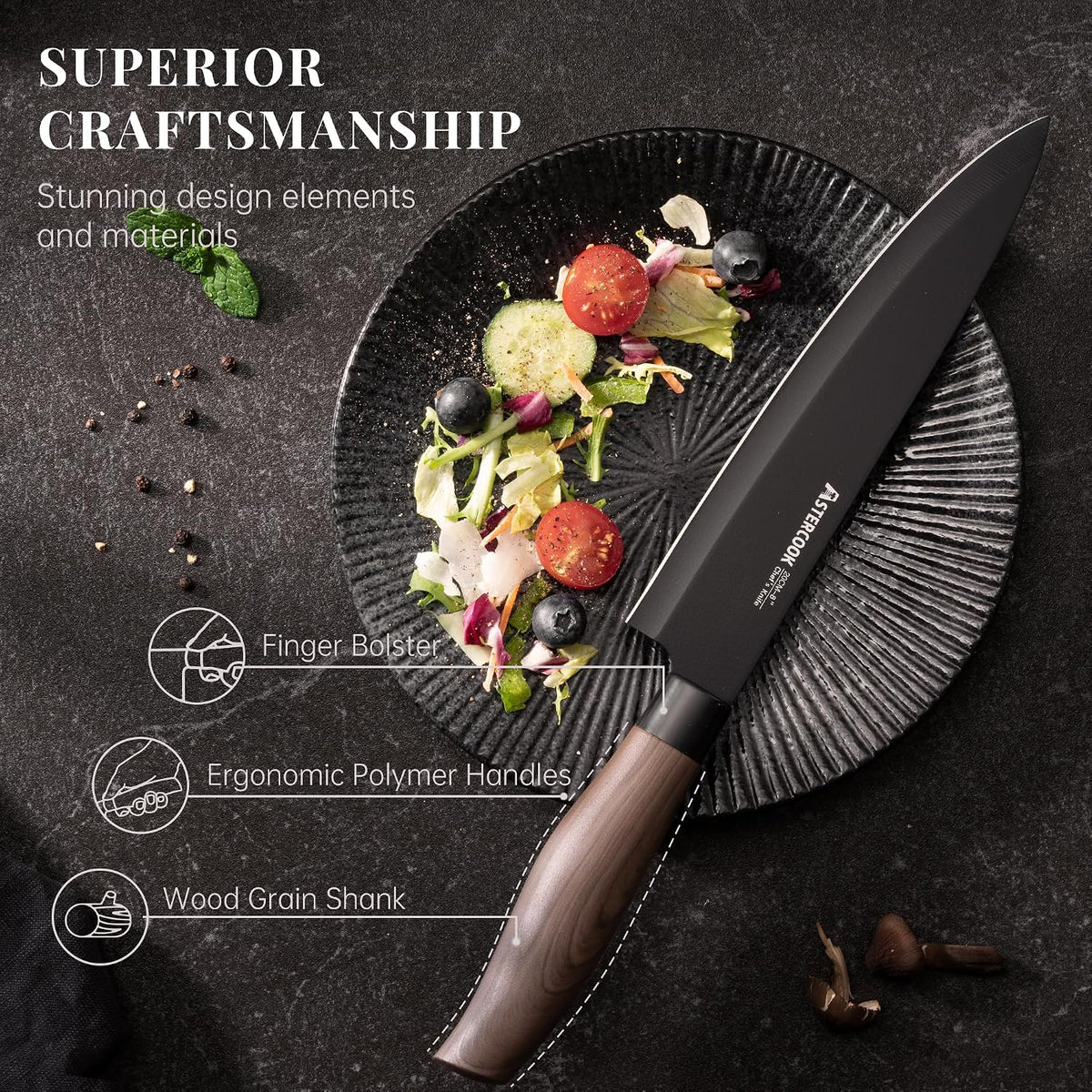 Knife Set, 6-Piece Kitchen Knife Set with Block, High Carbon Stainless Steel Ultra Sharp Kitchen Knives, Wood Grain Handle, Dishwasher Safe Knife Block Set, Khaki, Kitchen Utility Knives