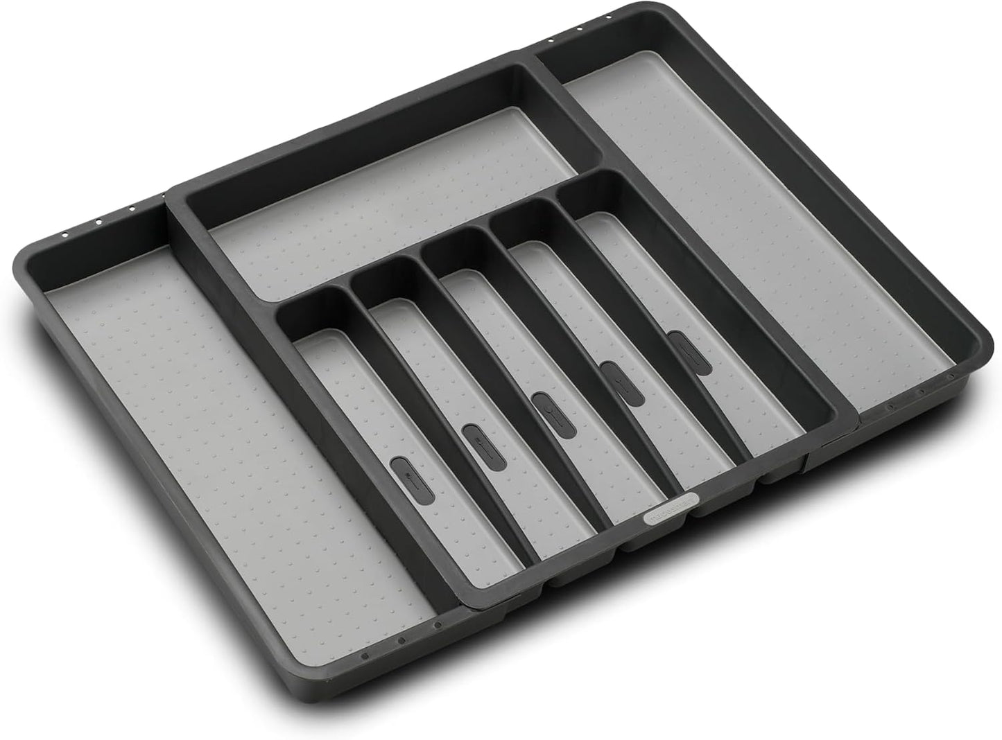 Expandable Silverware Tray, 8 Compartment Silverware Organizer for Forks, Knives & Spoons, Non Slip, Soft Grip Base, Expands to Fit Most Drawers, Carbon