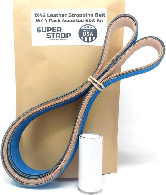 1X42 Inch Leather Honing Belt Fits 1"X42" Belt Sanders (1X42 Leather Belt + 4 Pack Assortment)