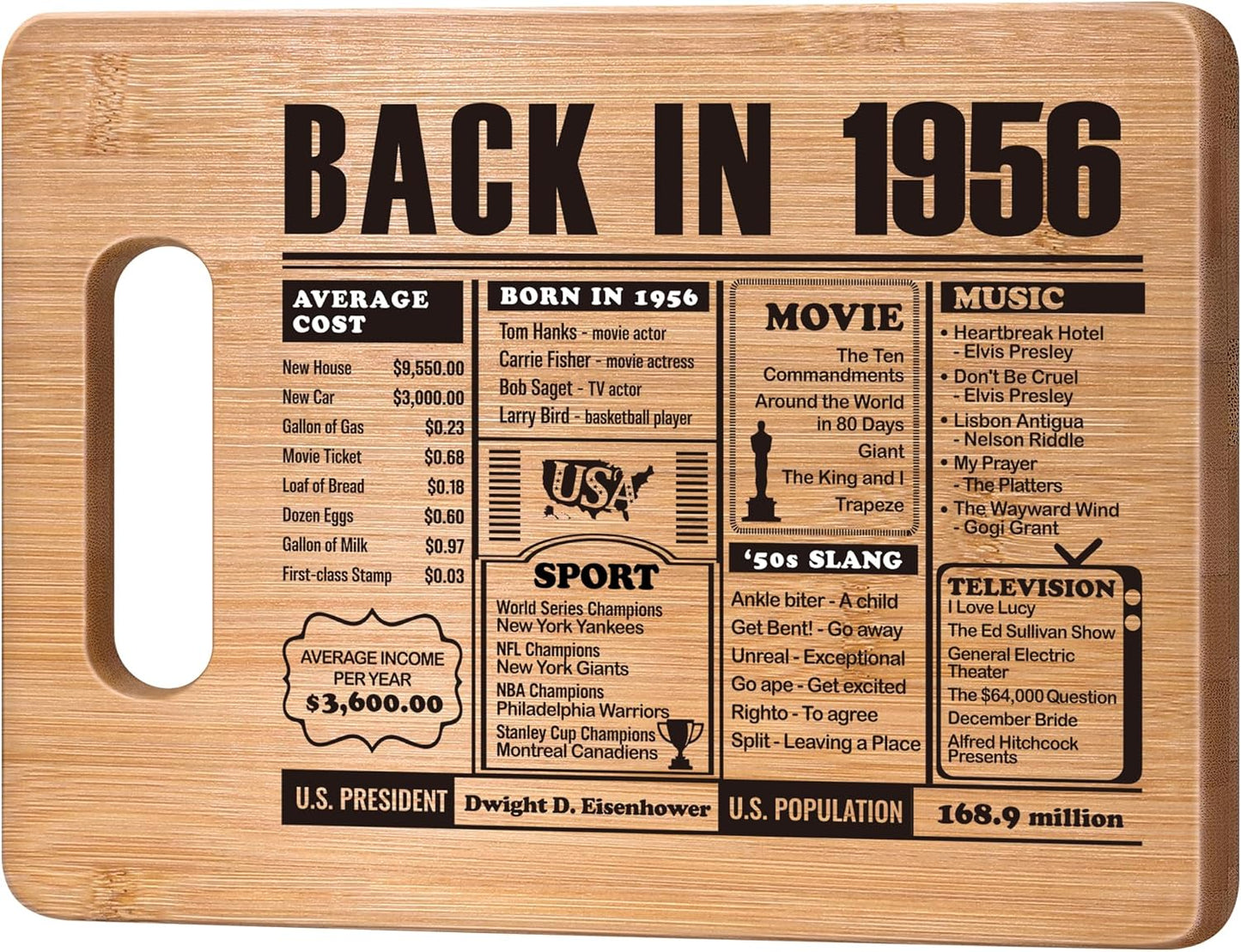 70th Birthday Gifts for Women Men, 70 Year Old Birthday Gifts Woman Man,70 Years Gifts for Mom Dad Grandparents Wedding Anniversary, Back In 1956 70s Birthday Decorations Bamboo Cutting Board