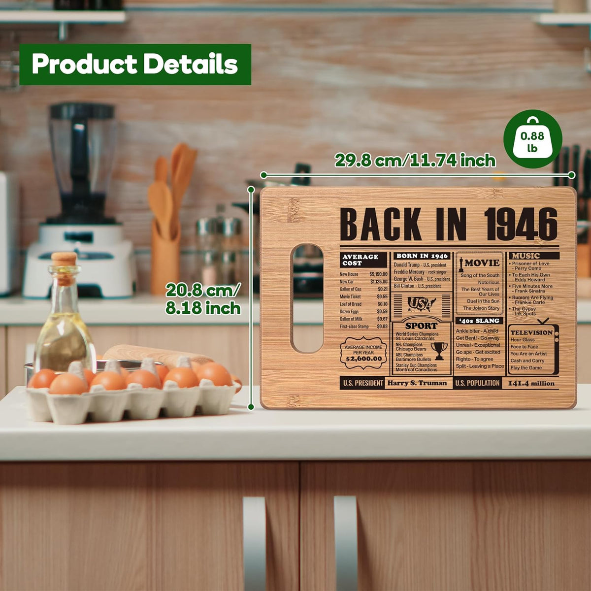 70th Birthday Gifts for Women Men, 70 Year Old Birthday Gifts Woman Man,70 Years Gifts for Mom Dad Grandparents Wedding Anniversary, Back In 1956 70s Birthday Decorations Bamboo Cutting Board