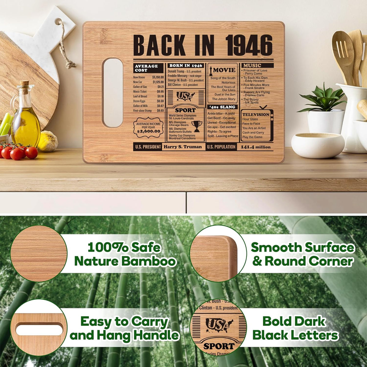 70th Birthday Gifts for Women Men, 70 Year Old Birthday Gifts Woman Man,70 Years Gifts for Mom Dad Grandparents Wedding Anniversary, Back In 1956 70s Birthday Decorations Bamboo Cutting Board
