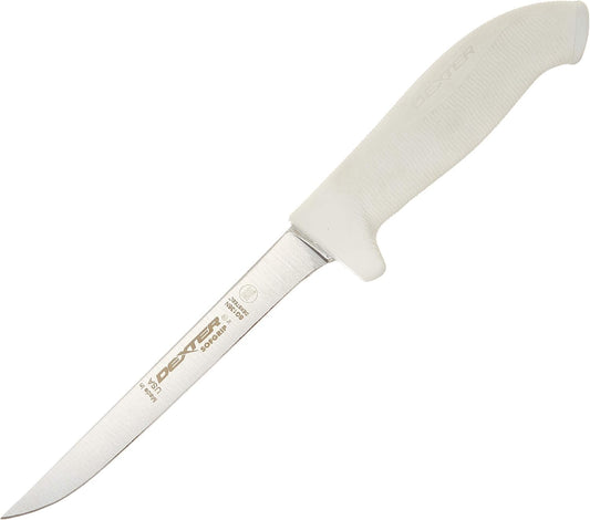 SG136N-PCP SofGrip (24023) Boning Knife, 6", Narrow, DEXSTEEL Stain-Free, high-Carbon Steel, Non-Slip, White, Soft Rubber Grip Handle, Perfect Cutlery Packaging, NSF Certified