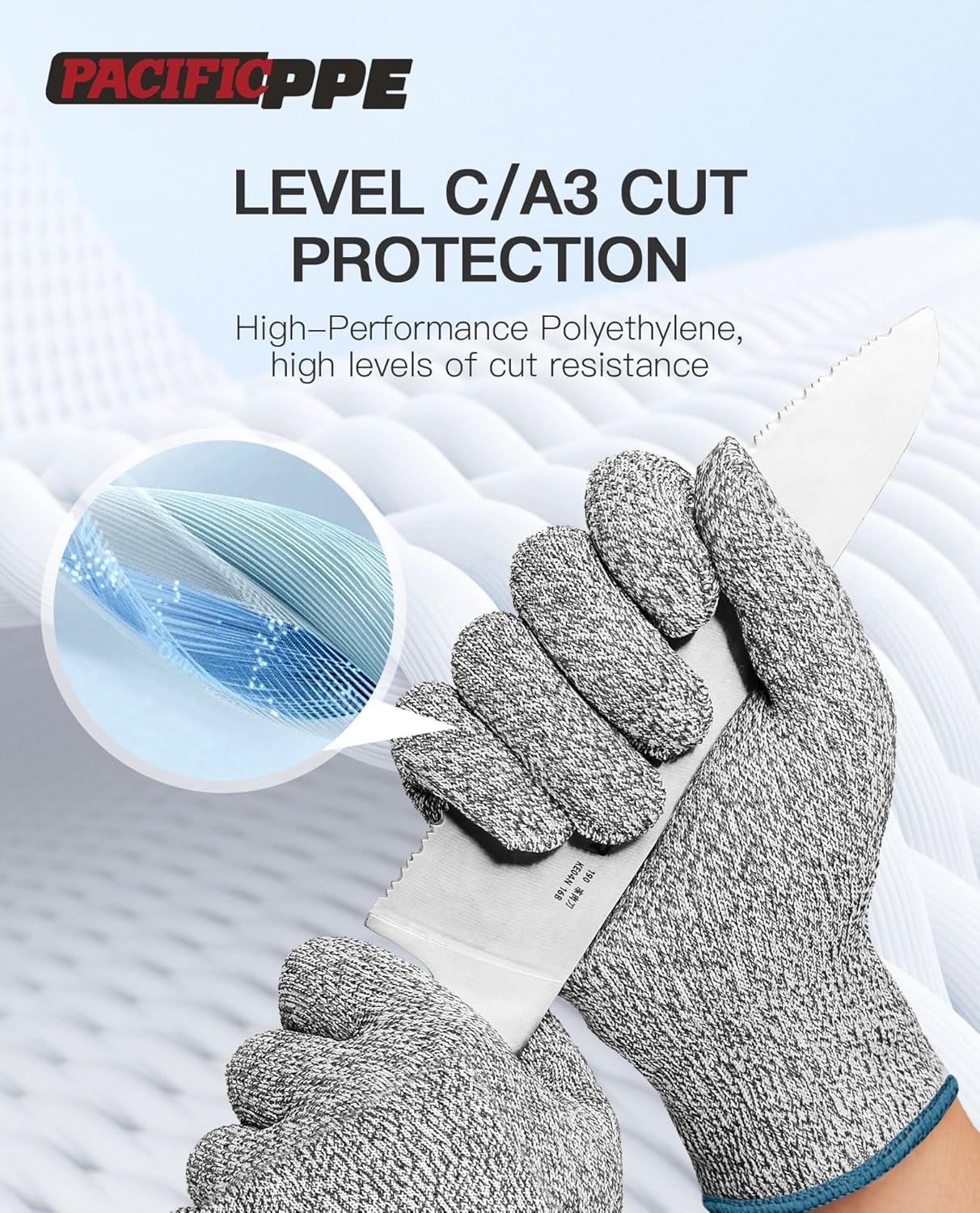 Cut Resistant Gloves Food Grade Level 5 Protection, Large | Level 5 cut resistant, food grade, HPPE blend, glass fiber, meat cutting, oyster shucking, fish filleting, washable