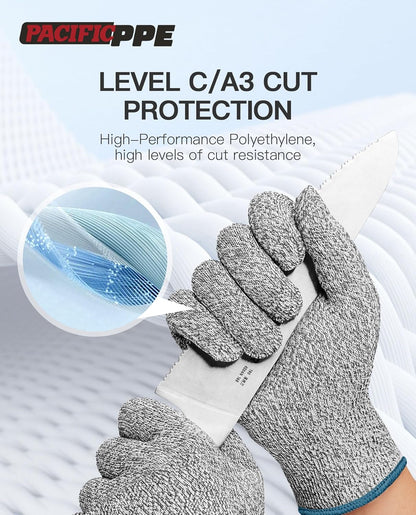 Cut Resistant Gloves Food Grade Level 5 Protection, Large | Level 5 cut resistant, food grade, HPPE blend, glass fiber, meat cutting, oyster shucking, fish filleting, washable