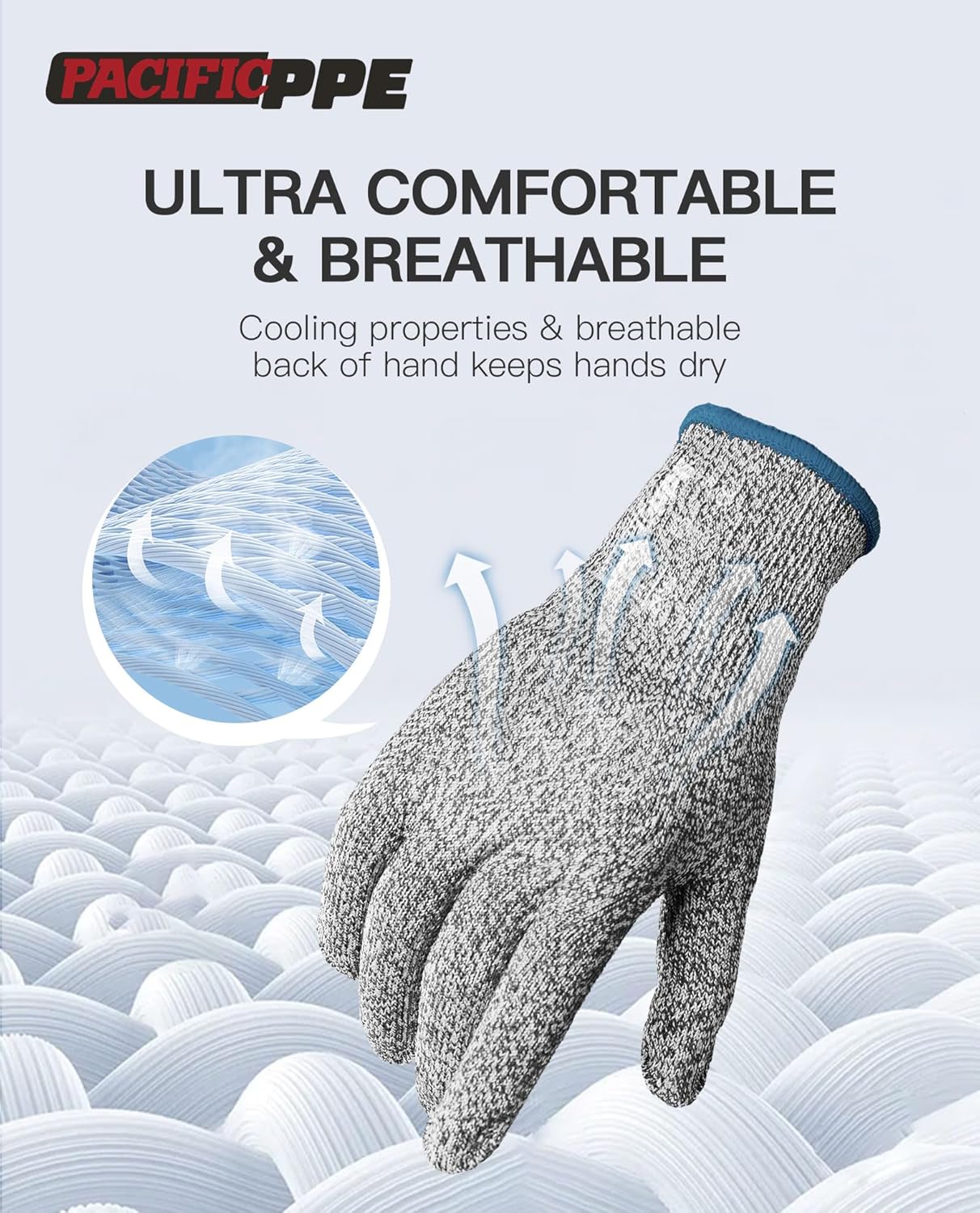 Cut Resistant Gloves Food Grade Level 5 Protection, Large | Level 5 cut resistant, food grade, HPPE blend, glass fiber, meat cutting, oyster shucking, fish filleting, washable