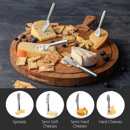 Stainless Steel Cheese 4 Knife Set - Mini Copenhagen Knives for All Types of Cheese - Silver Non-Stick - Dishwasher Safe - for Kitchen Cooking
