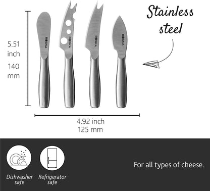 Stainless Steel Cheese 4 Knife Set - Mini Copenhagen Knives for All Types of Cheese - Silver Non-Stick - Dishwasher Safe - for Kitchen Cooking