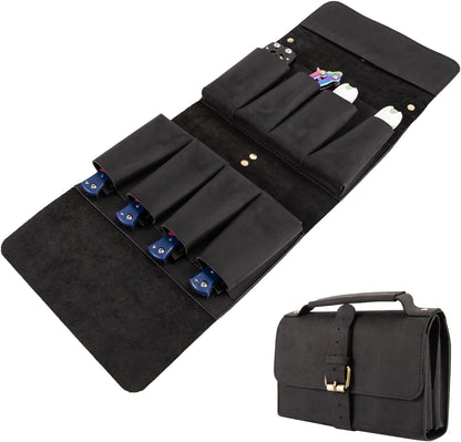 Pocket Knife Display Case, Genuine Leather Folding Knives Roll Bag Organizer with 8 Slots, 4×2×1 Inches Pocket Slots Storage Case Knife, Compact Knives Cases Gift for Collectors